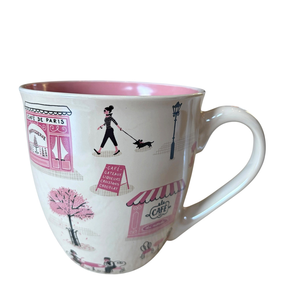 Fig & Fern Paris Bistro Cafe Mug Romantic Pink Coffee Tea Mug NEW